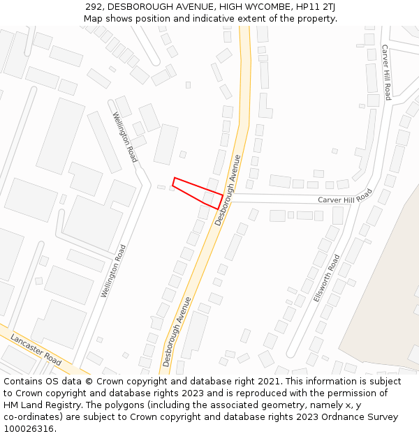 292, DESBOROUGH AVENUE, HIGH WYCOMBE, HP11 2TJ: Location map and indicative extent of plot