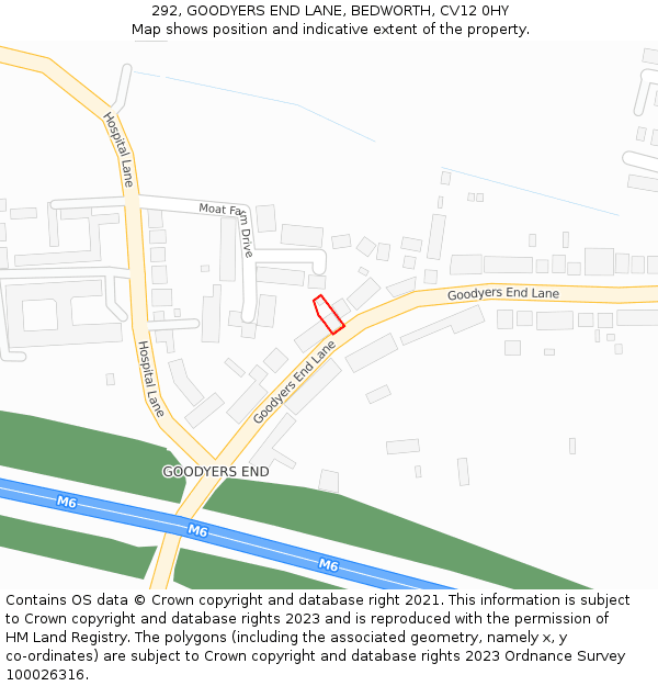 292, GOODYERS END LANE, BEDWORTH, CV12 0HY: Location map and indicative extent of plot
