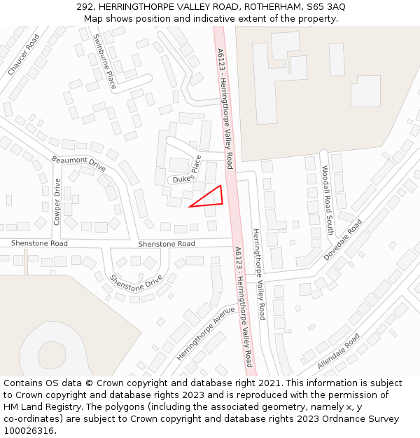 292, HERRINGTHORPE VALLEY ROAD, ROTHERHAM, S65 3AQ: Location map and indicative extent of plot