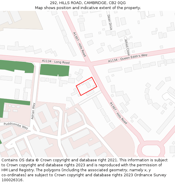 292, HILLS ROAD, CAMBRIDGE, CB2 0QG: Location map and indicative extent of plot