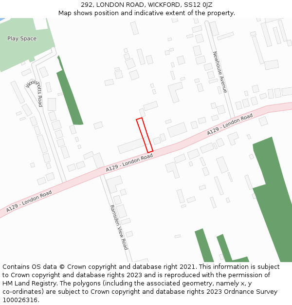 292, LONDON ROAD, WICKFORD, SS12 0JZ: Location map and indicative extent of plot