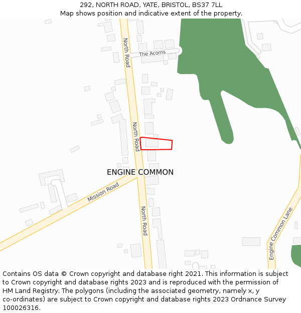 292, NORTH ROAD, YATE, BRISTOL, BS37 7LL: Location map and indicative extent of plot