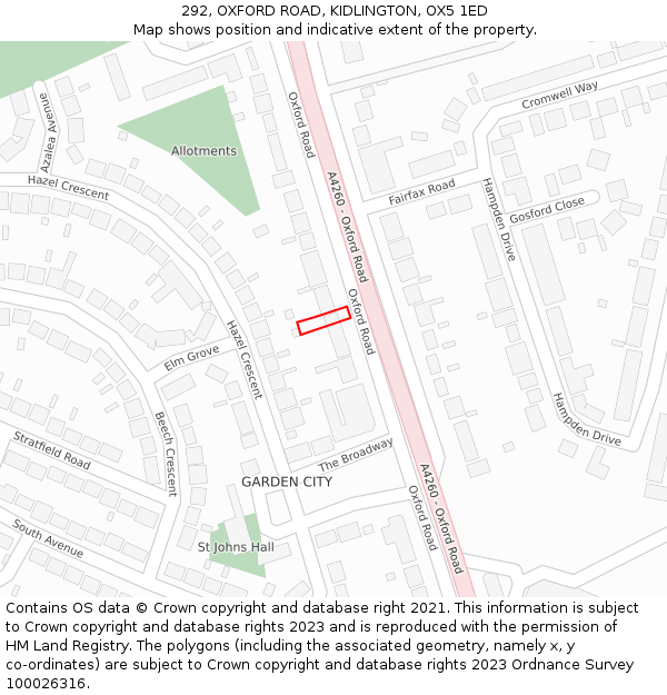 292, OXFORD ROAD, KIDLINGTON, OX5 1ED: Location map and indicative extent of plot