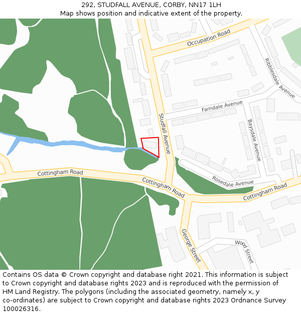 292, STUDFALL AVENUE, CORBY, NN17 1LH: Location map and indicative extent of plot