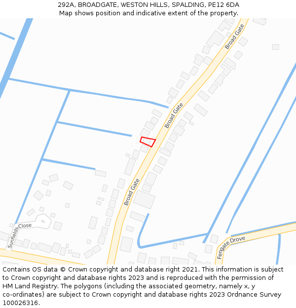 292A, BROADGATE, WESTON HILLS, SPALDING, PE12 6DA: Location map and indicative extent of plot