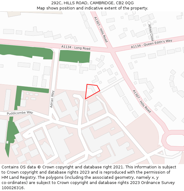 292C, HILLS ROAD, CAMBRIDGE, CB2 0QG: Location map and indicative extent of plot