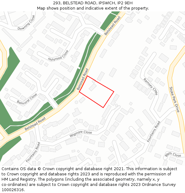 293, BELSTEAD ROAD, IPSWICH, IP2 9EH: Location map and indicative extent of plot