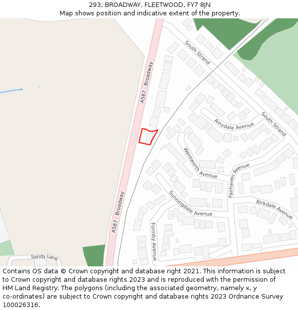 293, BROADWAY, FLEETWOOD, FY7 8JN: Location map and indicative extent of plot