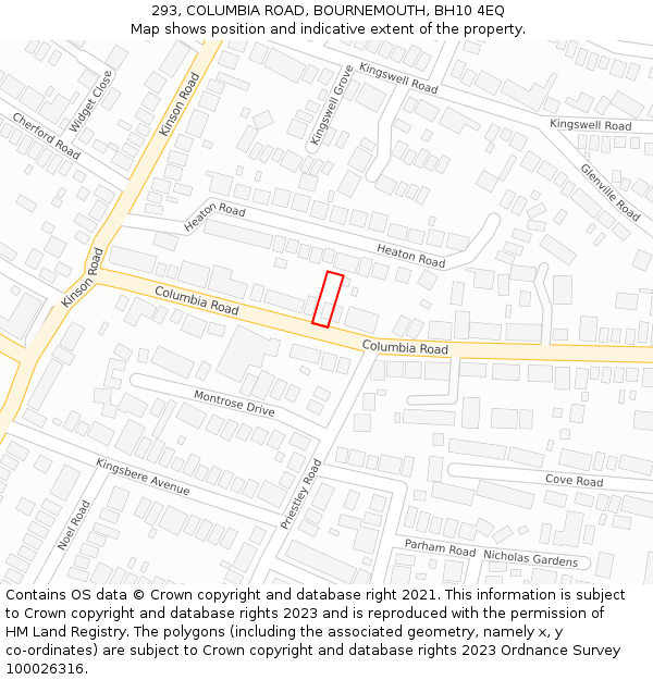 293, COLUMBIA ROAD, BOURNEMOUTH, BH10 4EQ: Location map and indicative extent of plot
