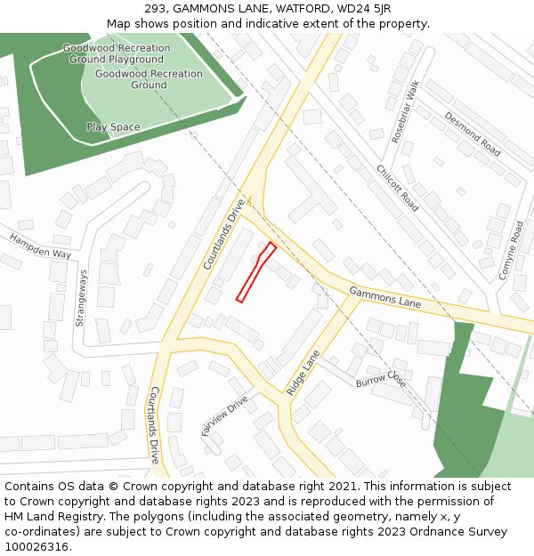 293, GAMMONS LANE, WATFORD, WD24 5JR: Location map and indicative extent of plot