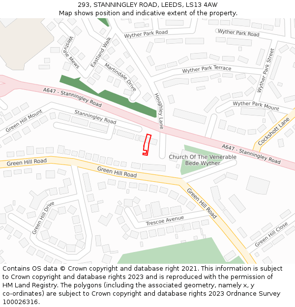 293, STANNINGLEY ROAD, LEEDS, LS13 4AW: Location map and indicative extent of plot