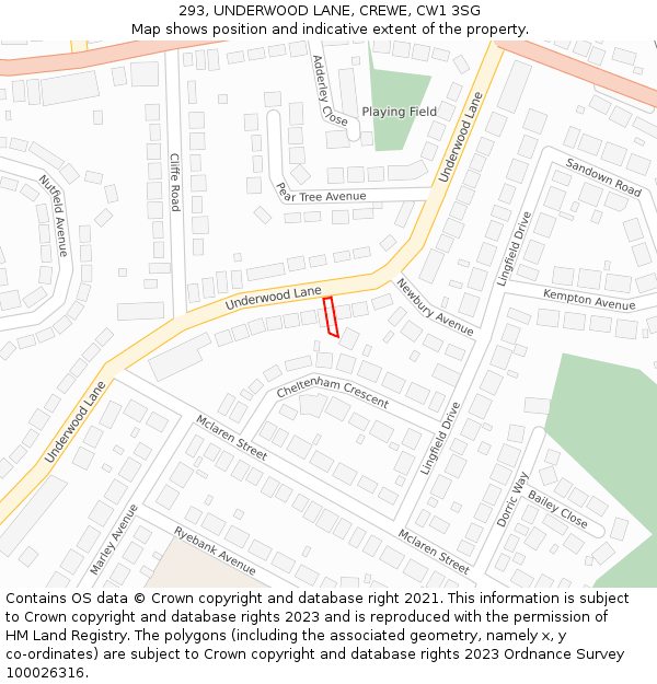 293, UNDERWOOD LANE, CREWE, CW1 3SG: Location map and indicative extent of plot