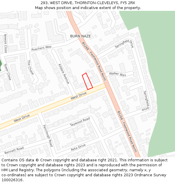 293, WEST DRIVE, THORNTON-CLEVELEYS, FY5 2RX: Location map and indicative extent of plot
