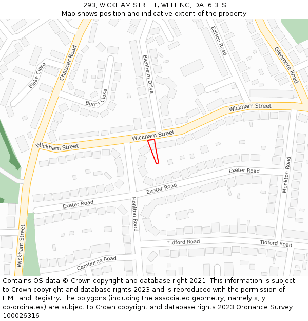 293, WICKHAM STREET, WELLING, DA16 3LS: Location map and indicative extent of plot