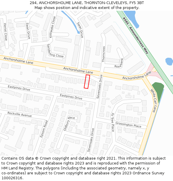 294, ANCHORSHOLME LANE, THORNTON-CLEVELEYS, FY5 3BT: Location map and indicative extent of plot