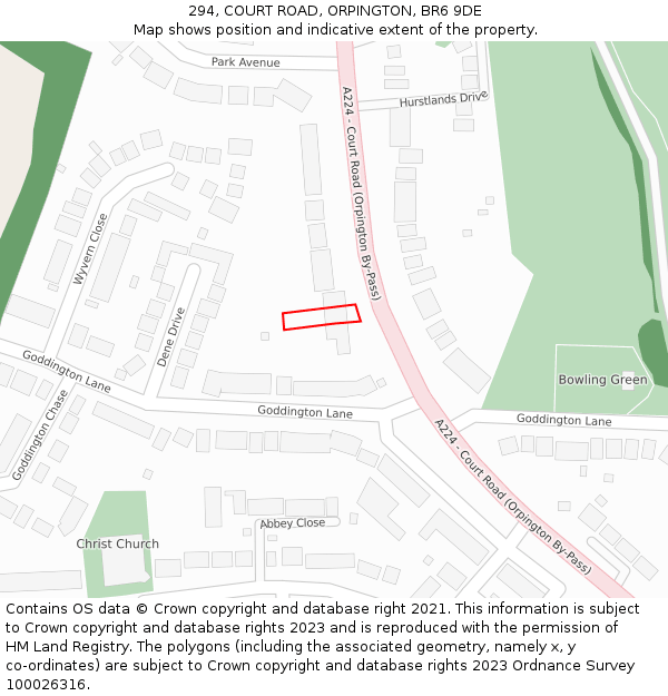 294, COURT ROAD, ORPINGTON, BR6 9DE: Location map and indicative extent of plot