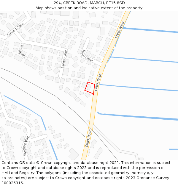 294, CREEK ROAD, MARCH, PE15 8SD: Location map and indicative extent of plot