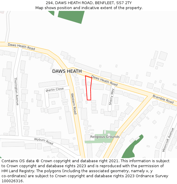 294, DAWS HEATH ROAD, BENFLEET, SS7 2TY: Location map and indicative extent of plot