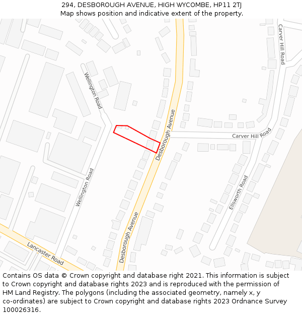 294, DESBOROUGH AVENUE, HIGH WYCOMBE, HP11 2TJ: Location map and indicative extent of plot