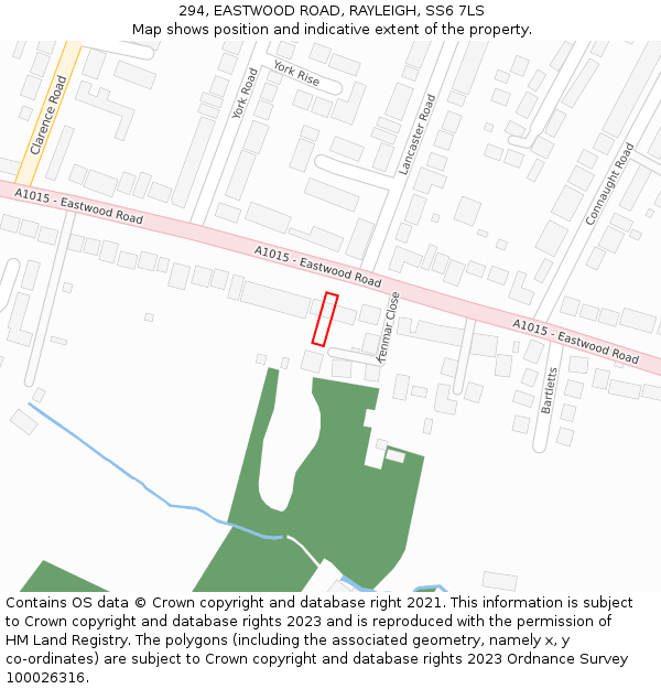 294, EASTWOOD ROAD, RAYLEIGH, SS6 7LS: Location map and indicative extent of plot
