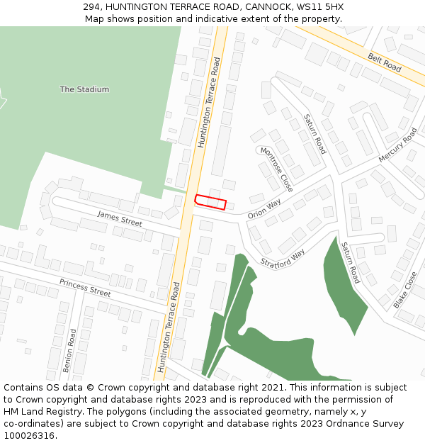 294, HUNTINGTON TERRACE ROAD, CANNOCK, WS11 5HX: Location map and indicative extent of plot