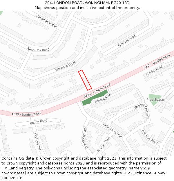 294, LONDON ROAD, WOKINGHAM, RG40 1RD: Location map and indicative extent of plot