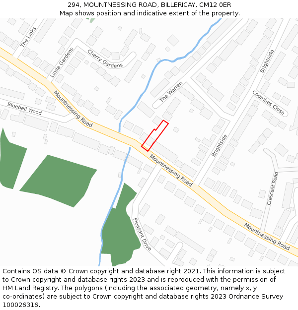 294, MOUNTNESSING ROAD, BILLERICAY, CM12 0ER: Location map and indicative extent of plot
