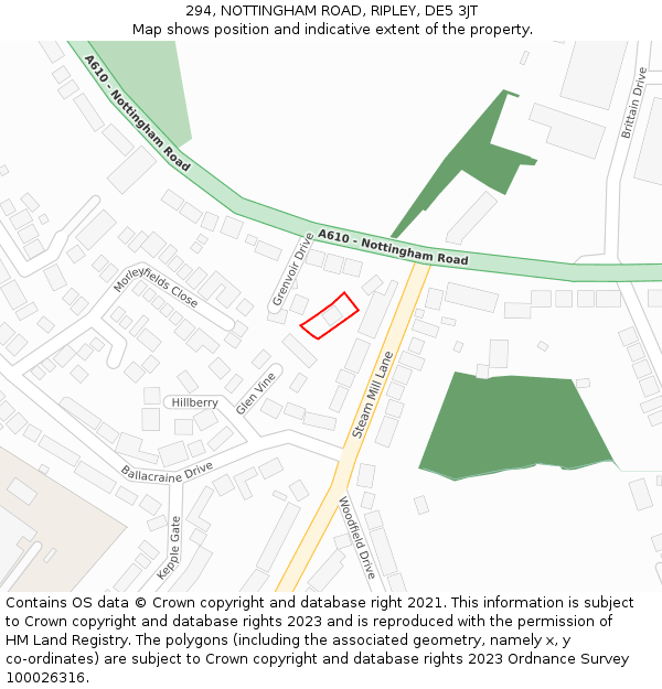 294, NOTTINGHAM ROAD, RIPLEY, DE5 3JT: Location map and indicative extent of plot