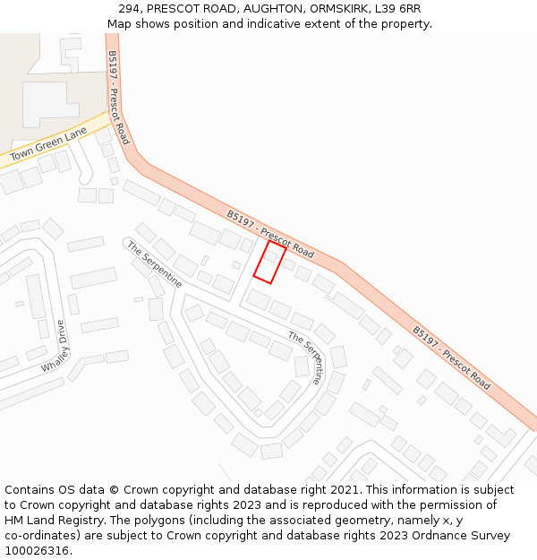294, PRESCOT ROAD, AUGHTON, ORMSKIRK, L39 6RR: Location map and indicative extent of plot