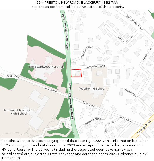 294, PRESTON NEW ROAD, BLACKBURN, BB2 7AA: Location map and indicative extent of plot