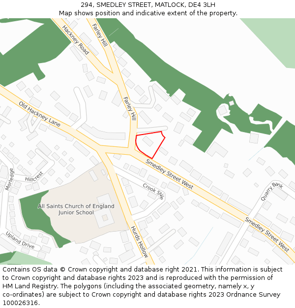 294, SMEDLEY STREET, MATLOCK, DE4 3LH: Location map and indicative extent of plot