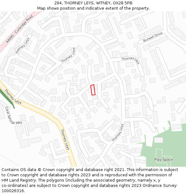 294, THORNEY LEYS, WITNEY, OX28 5PB: Location map and indicative extent of plot