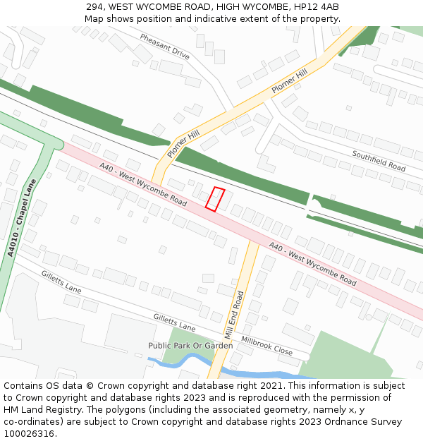 294, WEST WYCOMBE ROAD, HIGH WYCOMBE, HP12 4AB: Location map and indicative extent of plot