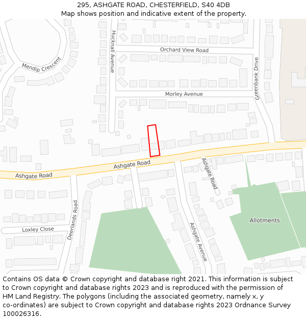 295, ASHGATE ROAD, CHESTERFIELD, S40 4DB: Location map and indicative extent of plot