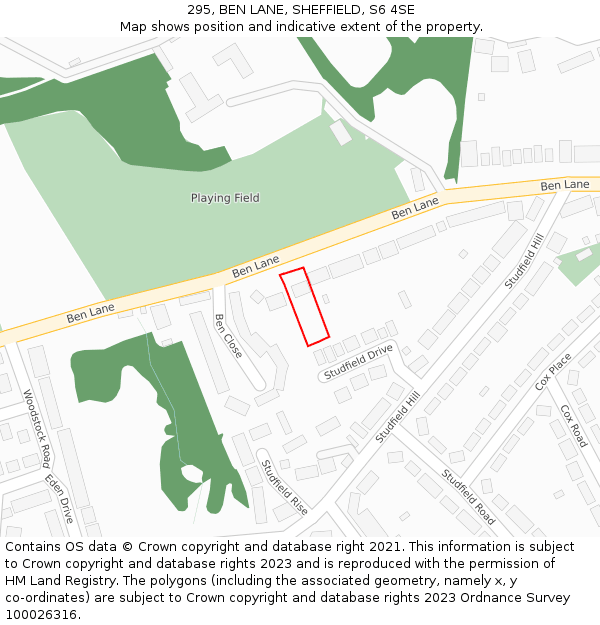 295, BEN LANE, SHEFFIELD, S6 4SE: Location map and indicative extent of plot