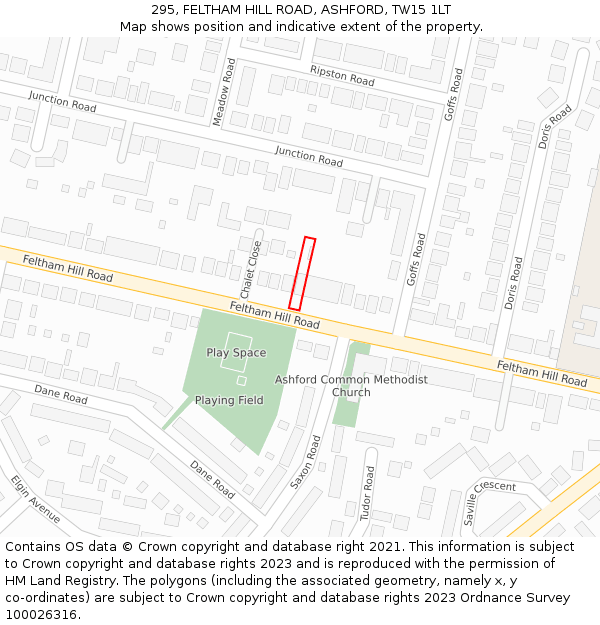 295, FELTHAM HILL ROAD, ASHFORD, TW15 1LT: Location map and indicative extent of plot