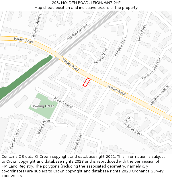 295, HOLDEN ROAD, LEIGH, WN7 2HF: Location map and indicative extent of plot