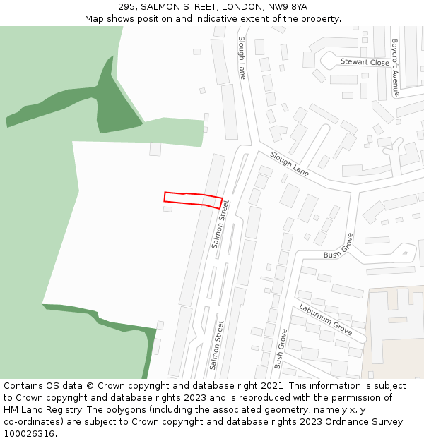 295, SALMON STREET, LONDON, NW9 8YA: Location map and indicative extent of plot