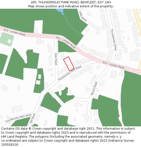 295, THUNDERSLEY PARK ROAD, BENFLEET, SS7 1AH: Location map and indicative extent of plot