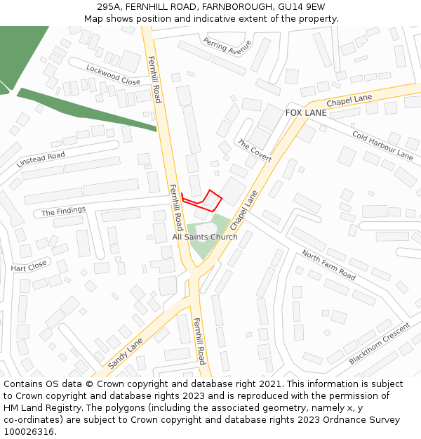 295A, FERNHILL ROAD, FARNBOROUGH, GU14 9EW: Location map and indicative extent of plot