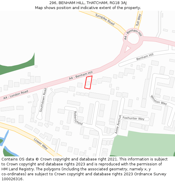 296, BENHAM HILL, THATCHAM, RG18 3AJ: Location map and indicative extent of plot