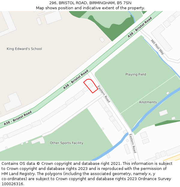 296, BRISTOL ROAD, BIRMINGHAM, B5 7SN: Location map and indicative extent of plot