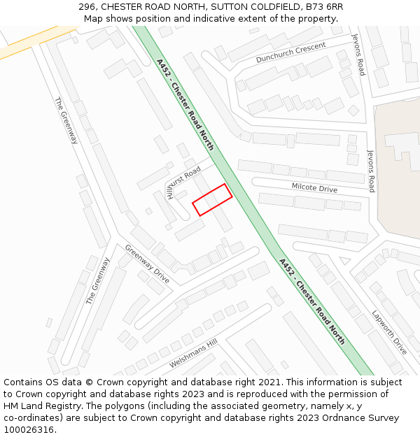 296, CHESTER ROAD NORTH, SUTTON COLDFIELD, B73 6RR: Location map and indicative extent of plot