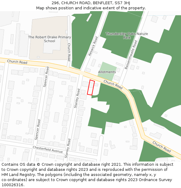 296, CHURCH ROAD, BENFLEET, SS7 3HJ: Location map and indicative extent of plot