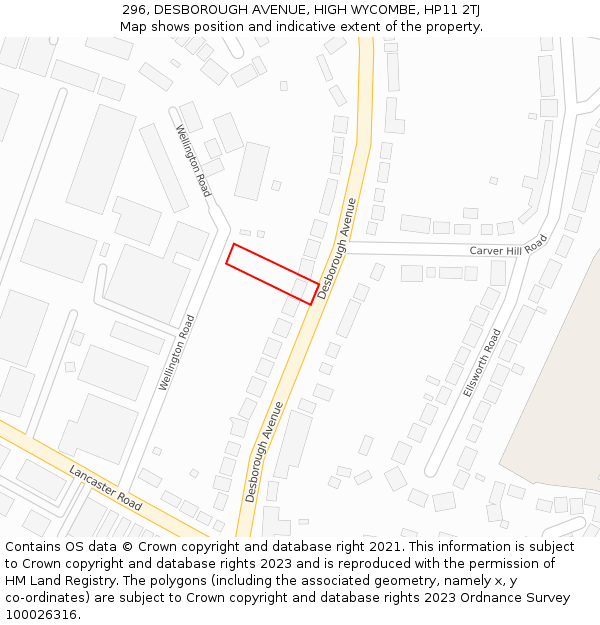 296, DESBOROUGH AVENUE, HIGH WYCOMBE, HP11 2TJ: Location map and indicative extent of plot