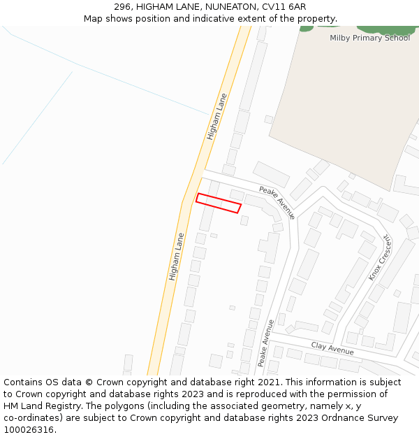 296, HIGHAM LANE, NUNEATON, CV11 6AR: Location map and indicative extent of plot