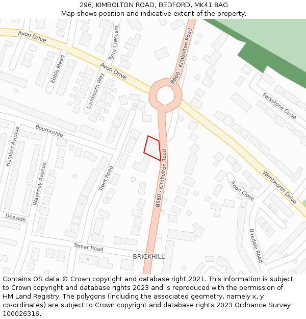 296, KIMBOLTON ROAD, BEDFORD, MK41 8AG: Location map and indicative extent of plot