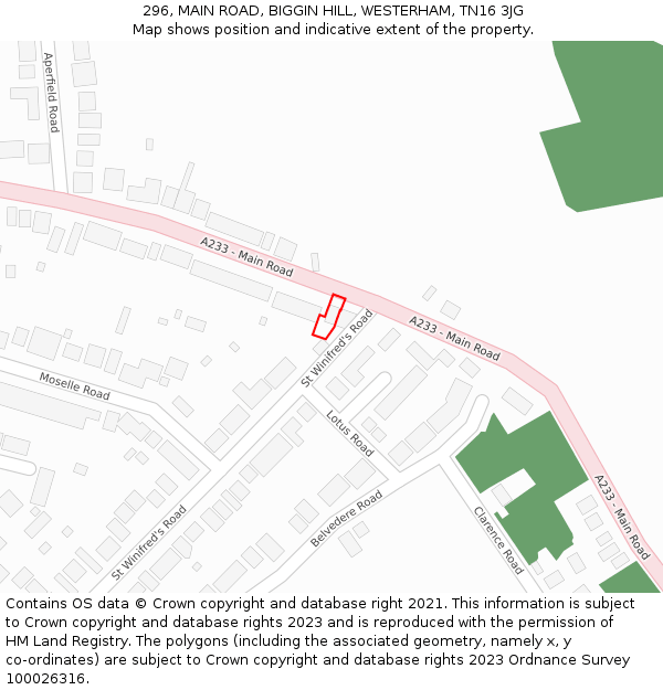 296, MAIN ROAD, BIGGIN HILL, WESTERHAM, TN16 3JG: Location map and indicative extent of plot