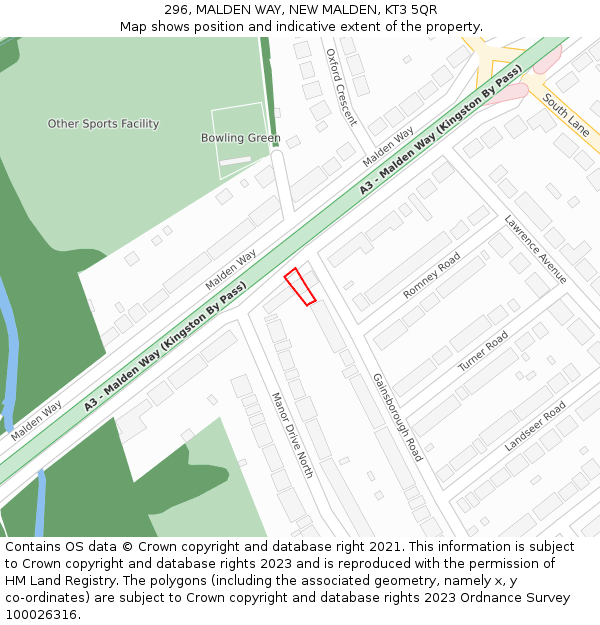 296, MALDEN WAY, NEW MALDEN, KT3 5QR: Location map and indicative extent of plot