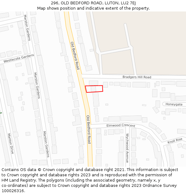 296, OLD BEDFORD ROAD, LUTON, LU2 7EJ: Location map and indicative extent of plot